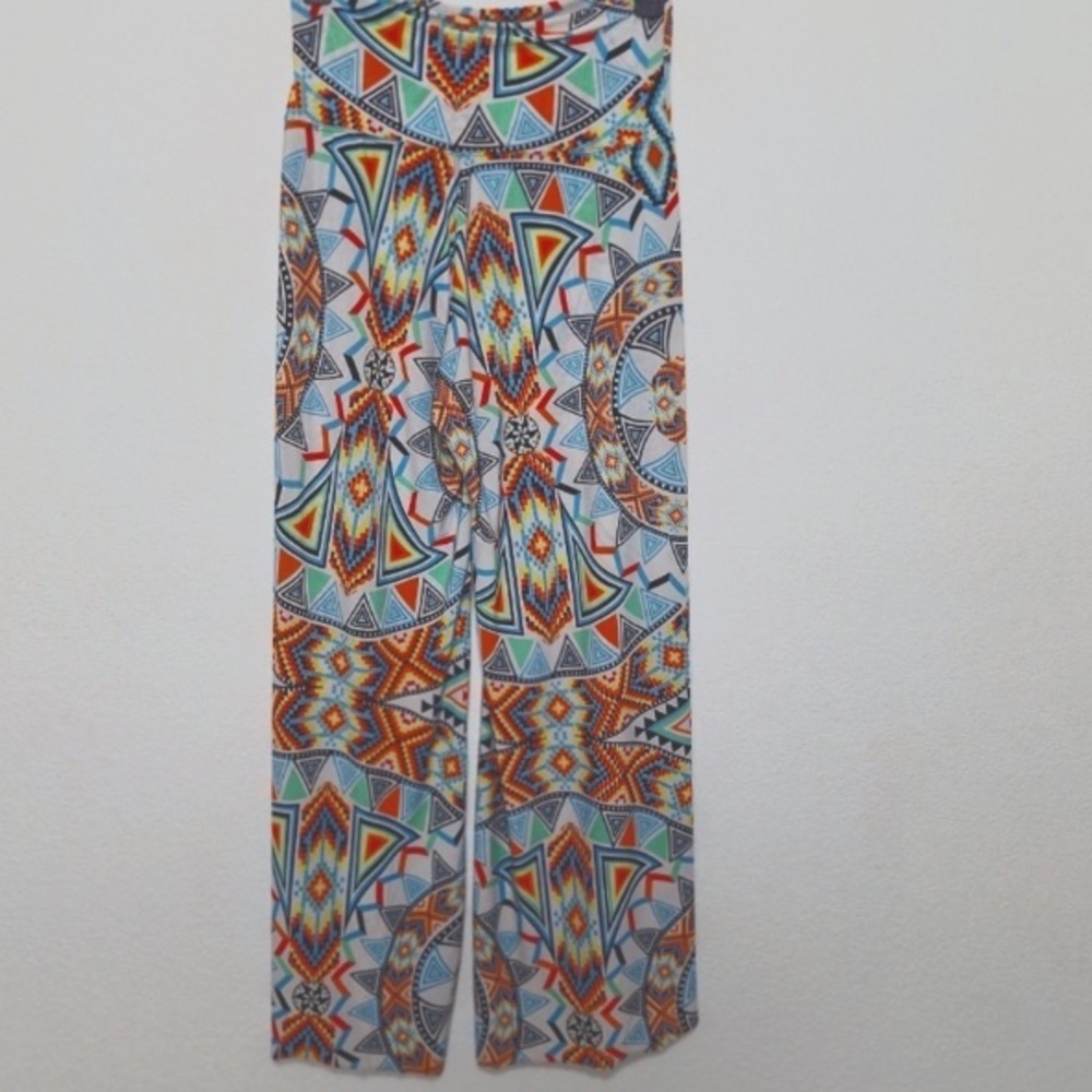 Always Multicolor Geometric Pattern Pull On High Rise Boho Wide Leg Pants Size L - Picture 10 of 12